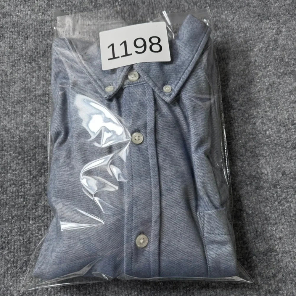 Banana Republic Button Down XXL LS Slim Knit Pique Cotton Blend Blue Shadow
